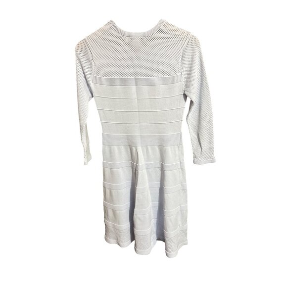 Vince Camuto Womens Small Light Blue Textured Fit & Flare Dress With Mesh Sleeve - Picture 6 of 6